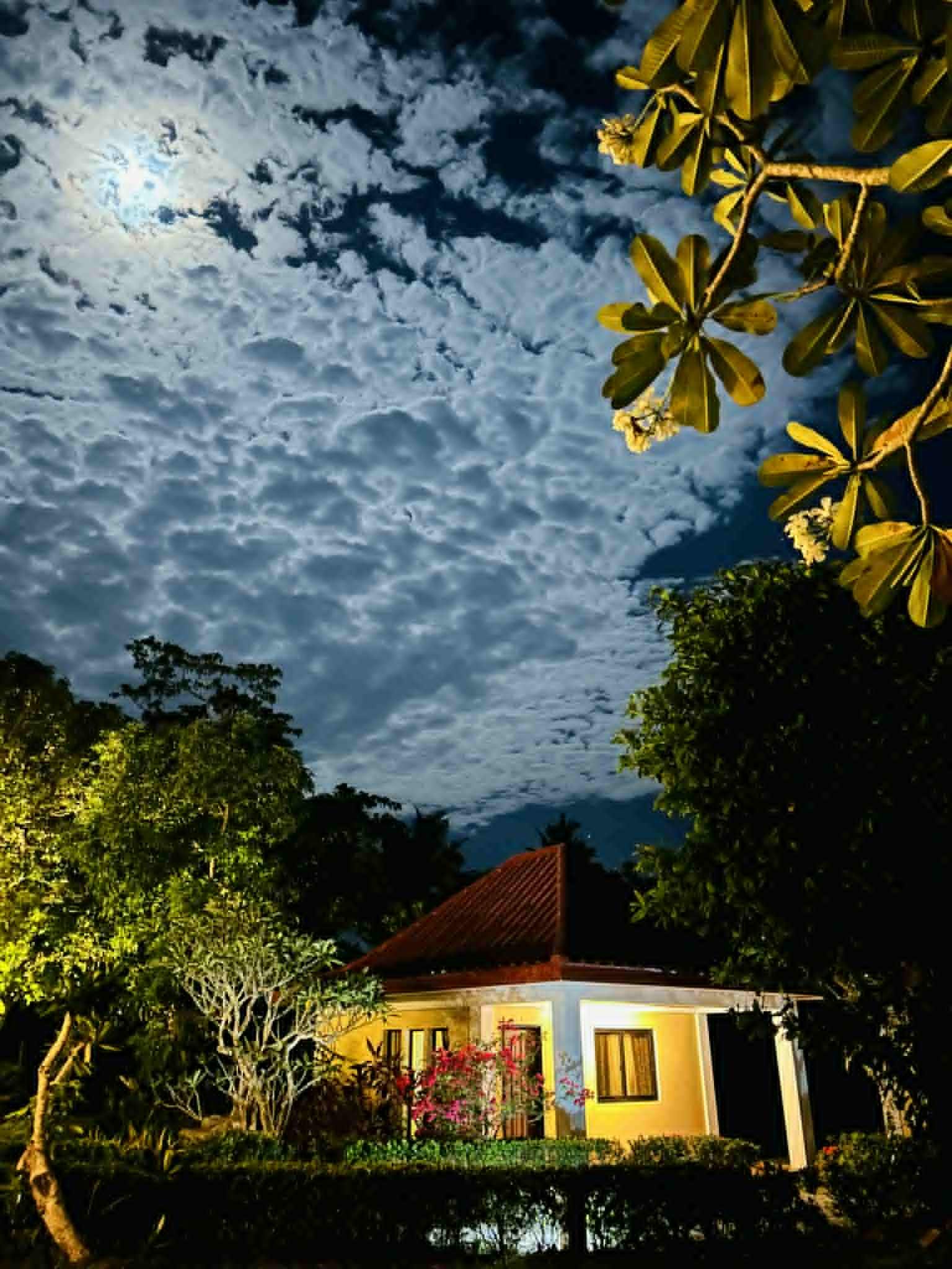 Chalet at Luxor Resort under moonlit clouds